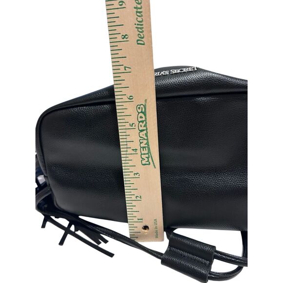 Victoria’s Secret Black Drawstring Fringed Backback Tote Faux Leather NWOT - Picture 10 of 11